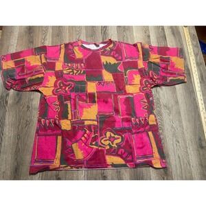 Vintage Fast Shirt, Women's Size XL, Pink Multicolor, Short Sleeve, Abstract